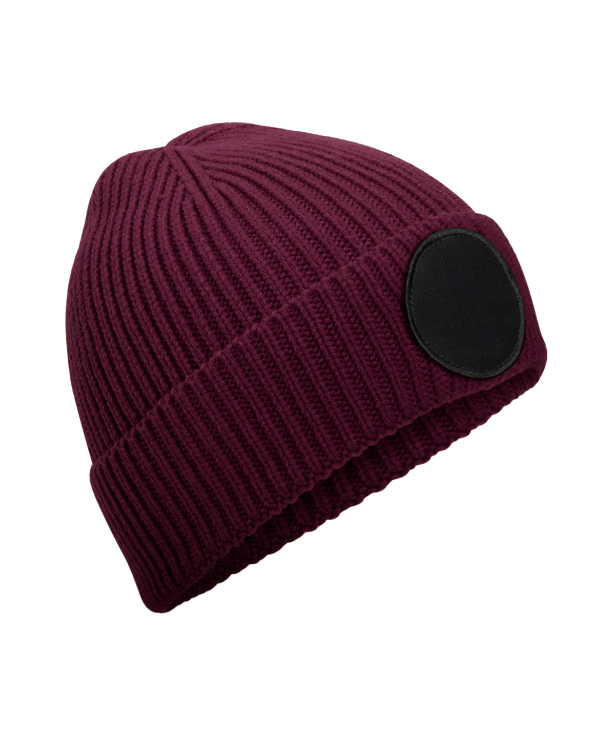 Circular Fashion Patch Beanie - B332R - Burgundy Black O S - Customisable Beanies