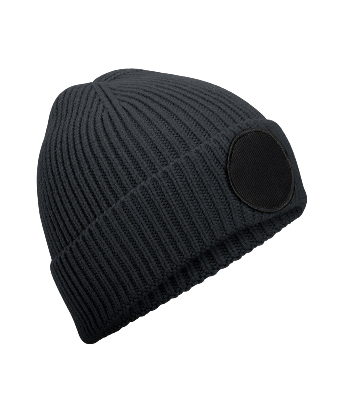 Circular Fashion Patch Beanie - B332R - Graphite Grey Black O S - Customisable Beanies