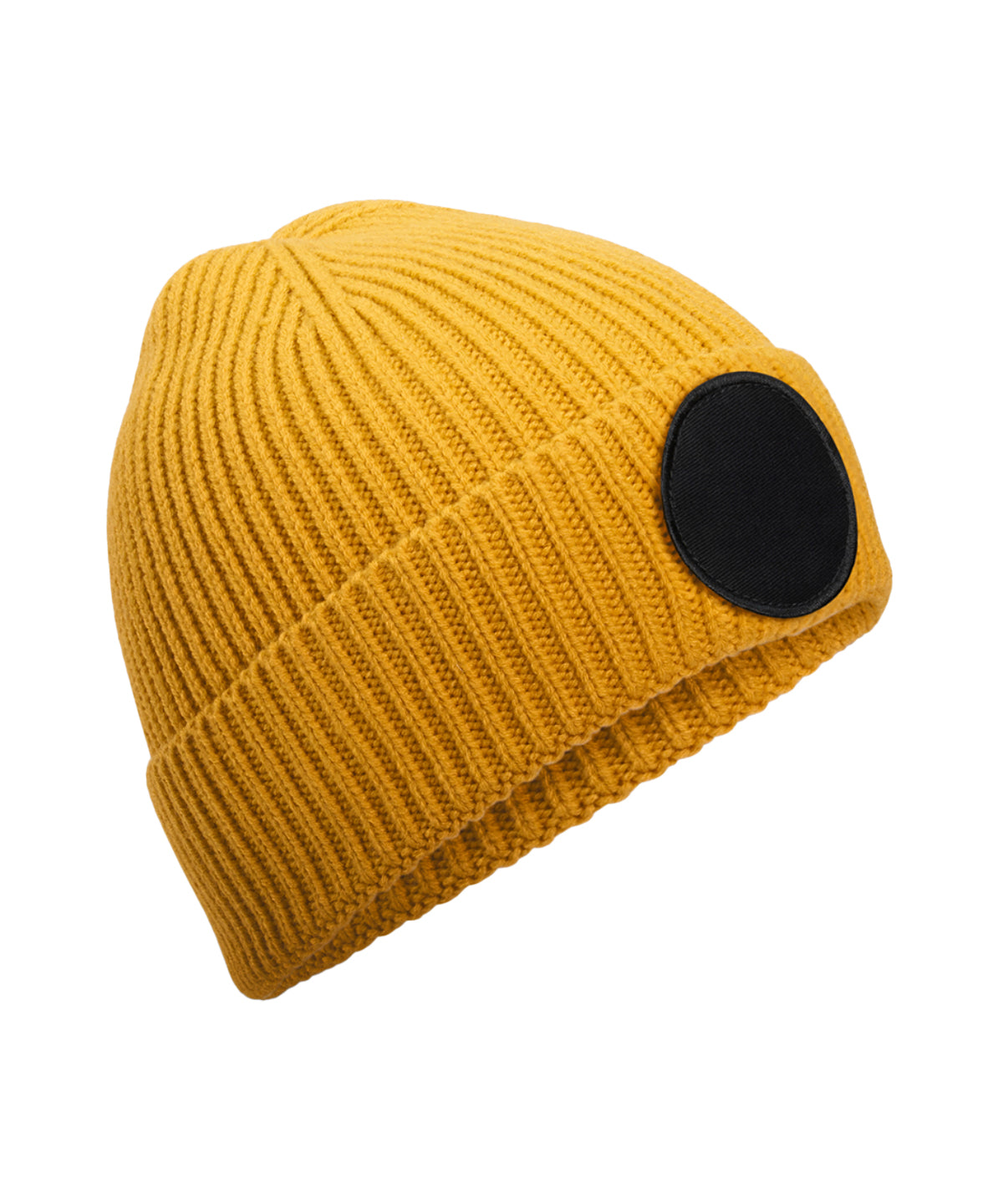 Circular Fashion Patch Beanie - B332R - Mustard Black O S - Customisable Beanies