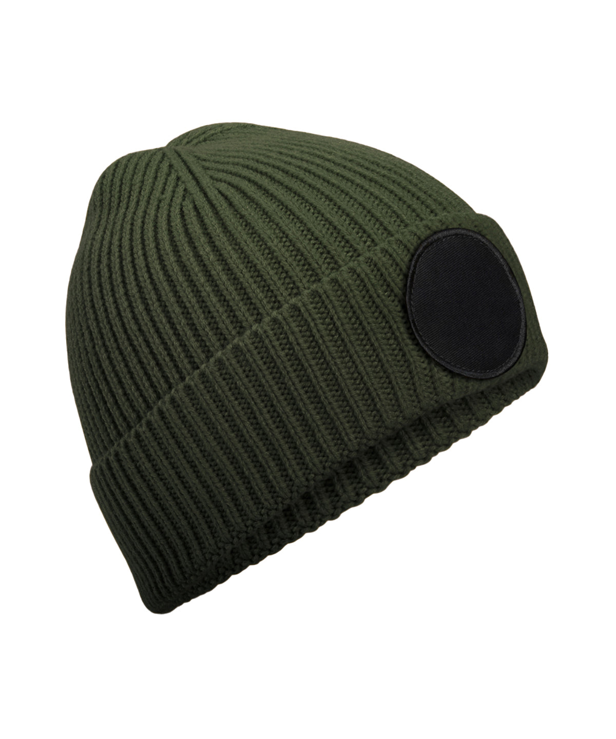 Circular Fashion Patch Beanie - B332R - Olive Green Black O S - Customisable Beanies