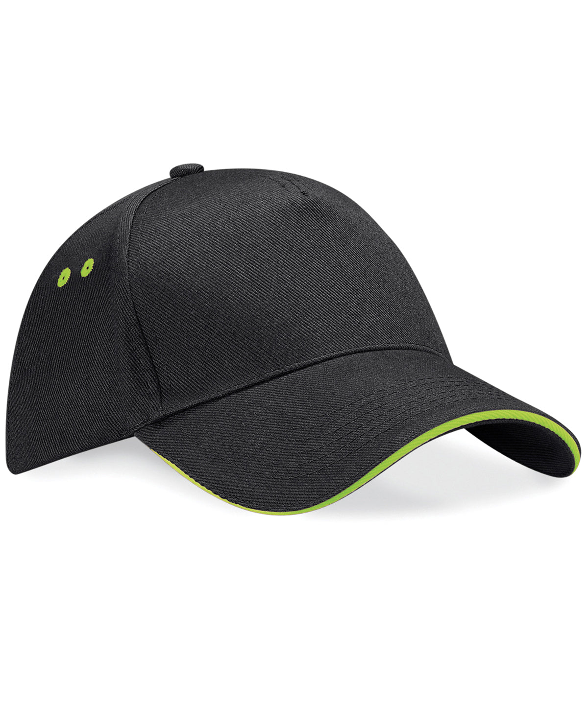 Ultimate Sandwich Peak Cap - B15C - Black Lime Green O S - Customisable Caps