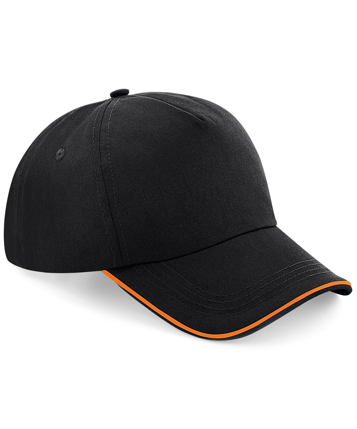 Authentic 5 Panel Piped Peak - B25C - Black Orange O S - Customisable Caps