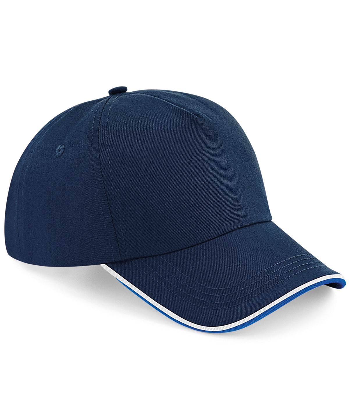 Authentic 5 Panel Piped Peak - B25C - French Navy Bright Royal White O S - Customisable Caps