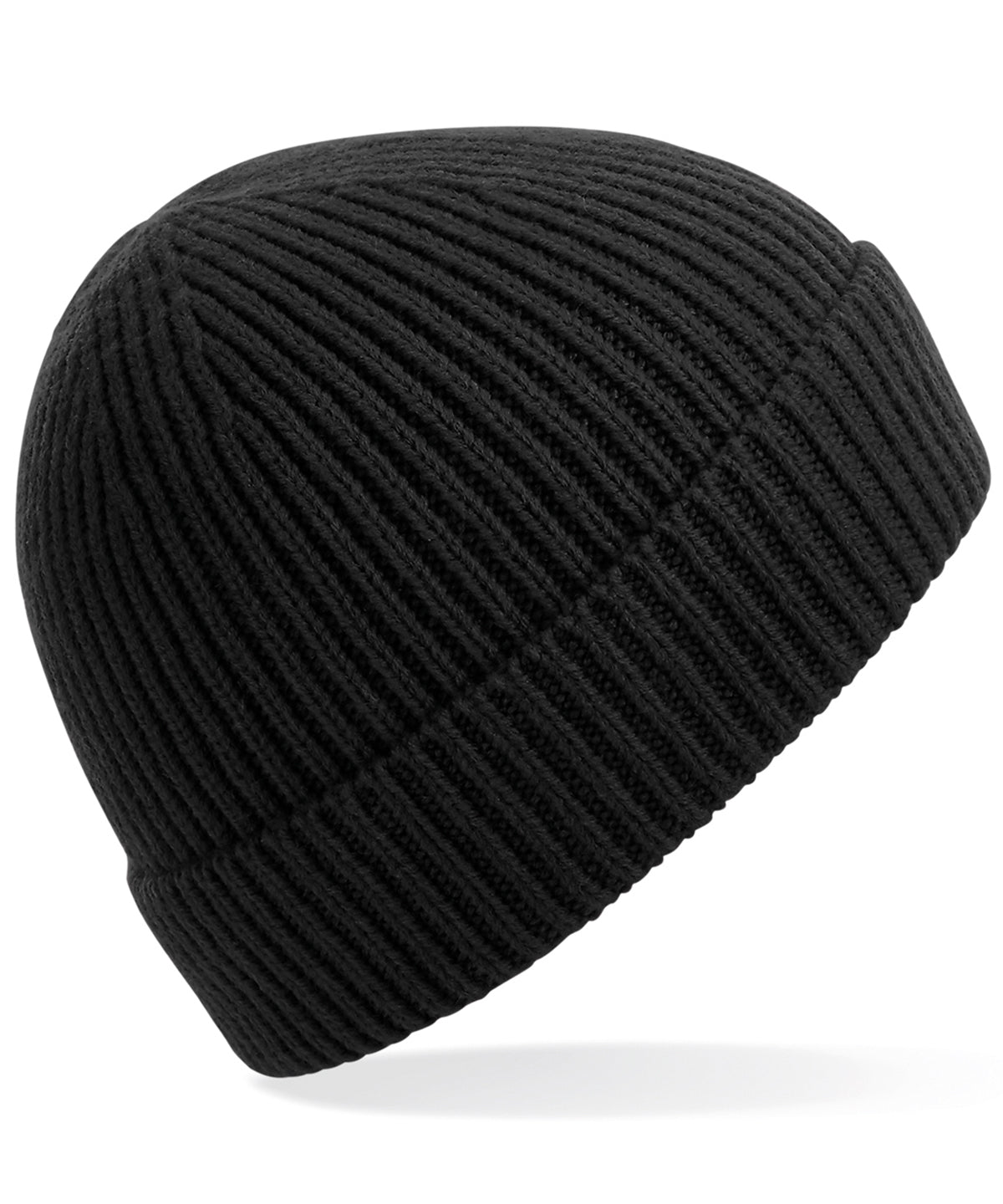 Engineered Knit Ribbed Beanie - B380 - Black O S - Customisable Beanies