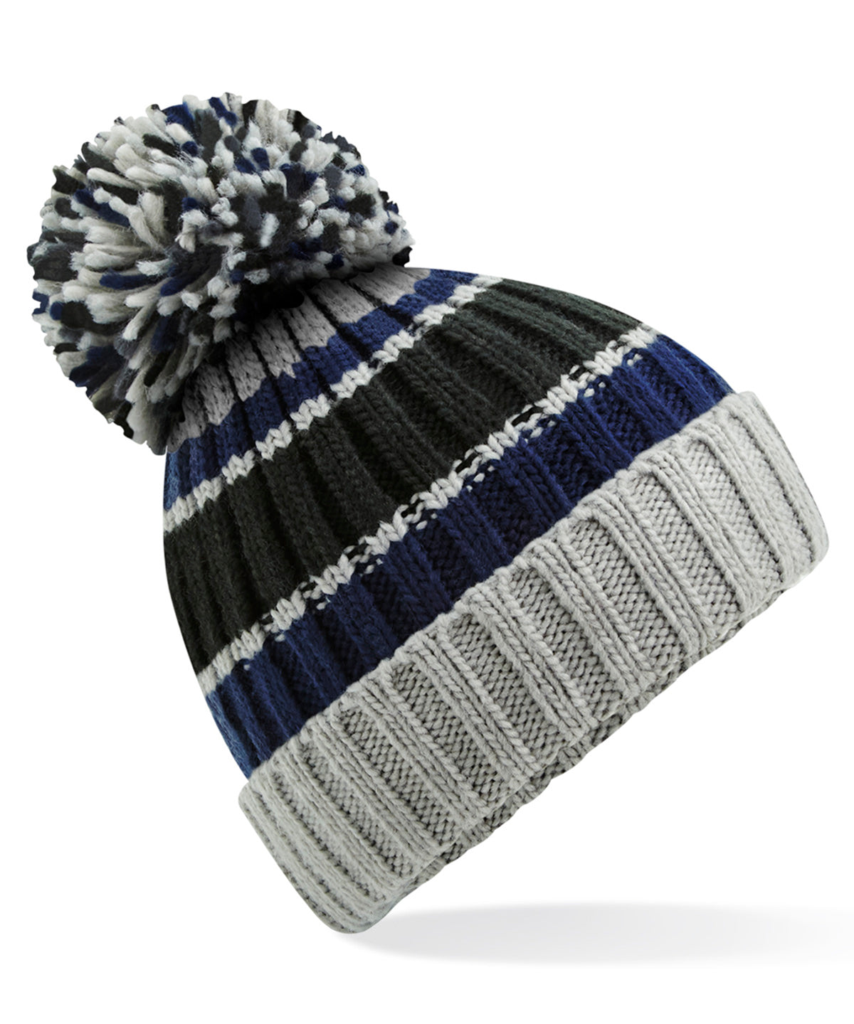 Hygge Striped Beanie - B392 - Blue Steel O S - Customisable Beanies