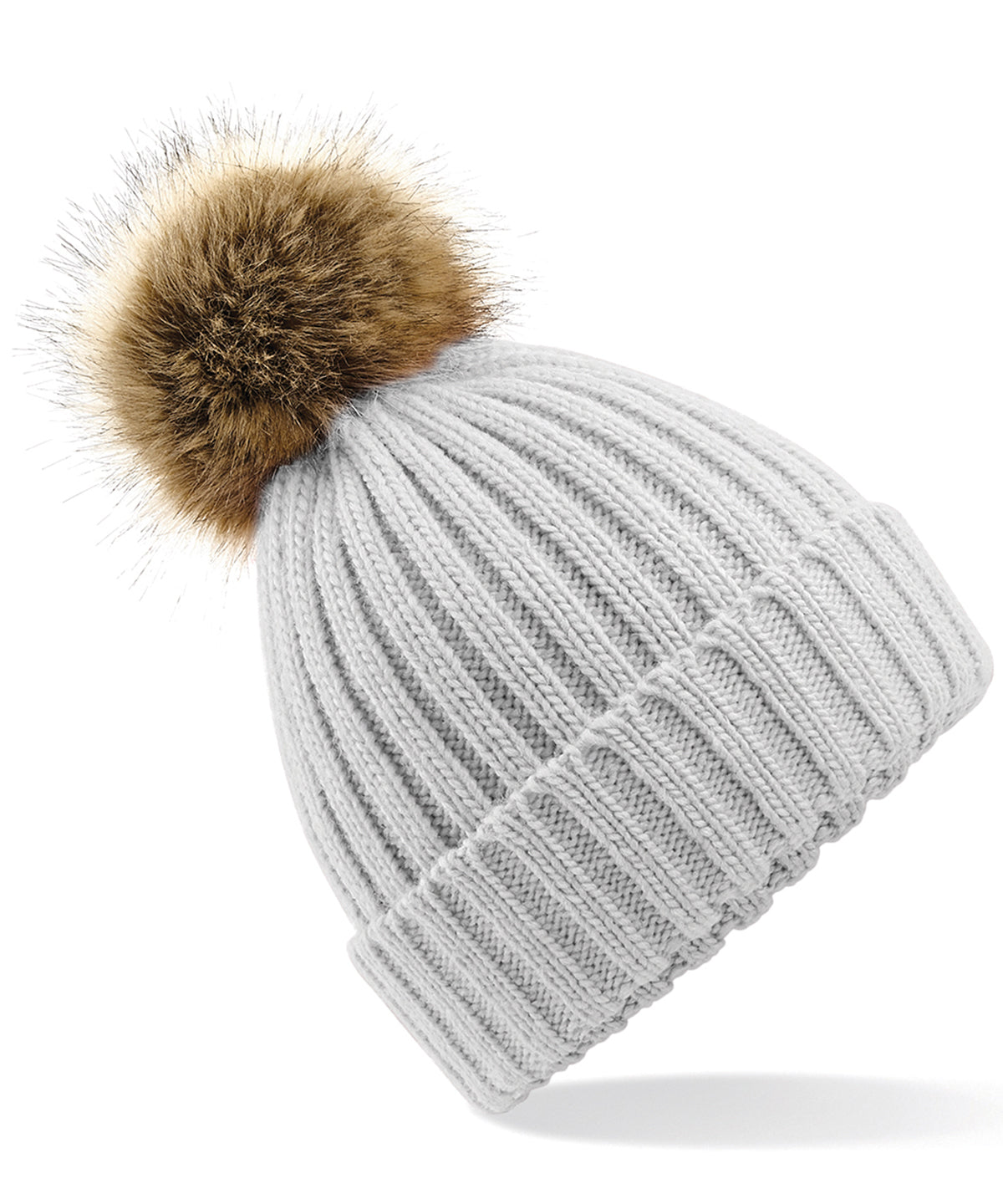 Fur Pop Pom Chunky Beanie - B412 - Light Grey O S - Customisable Beanies