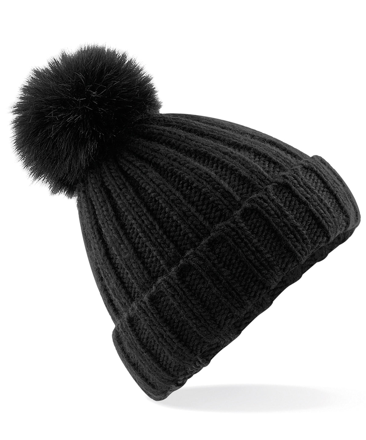 Verbier Fur Pop Pom Beanie - B413 - Black O S - Customisable Beanies