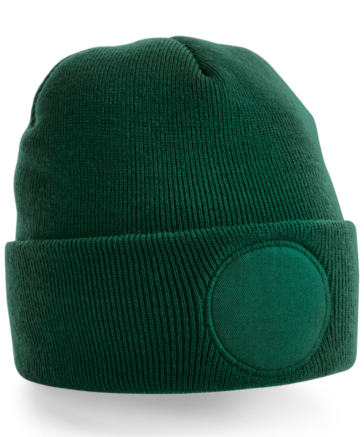Circular Patch Beanie - B446 - Bottle Green O S - Customisable Beanies