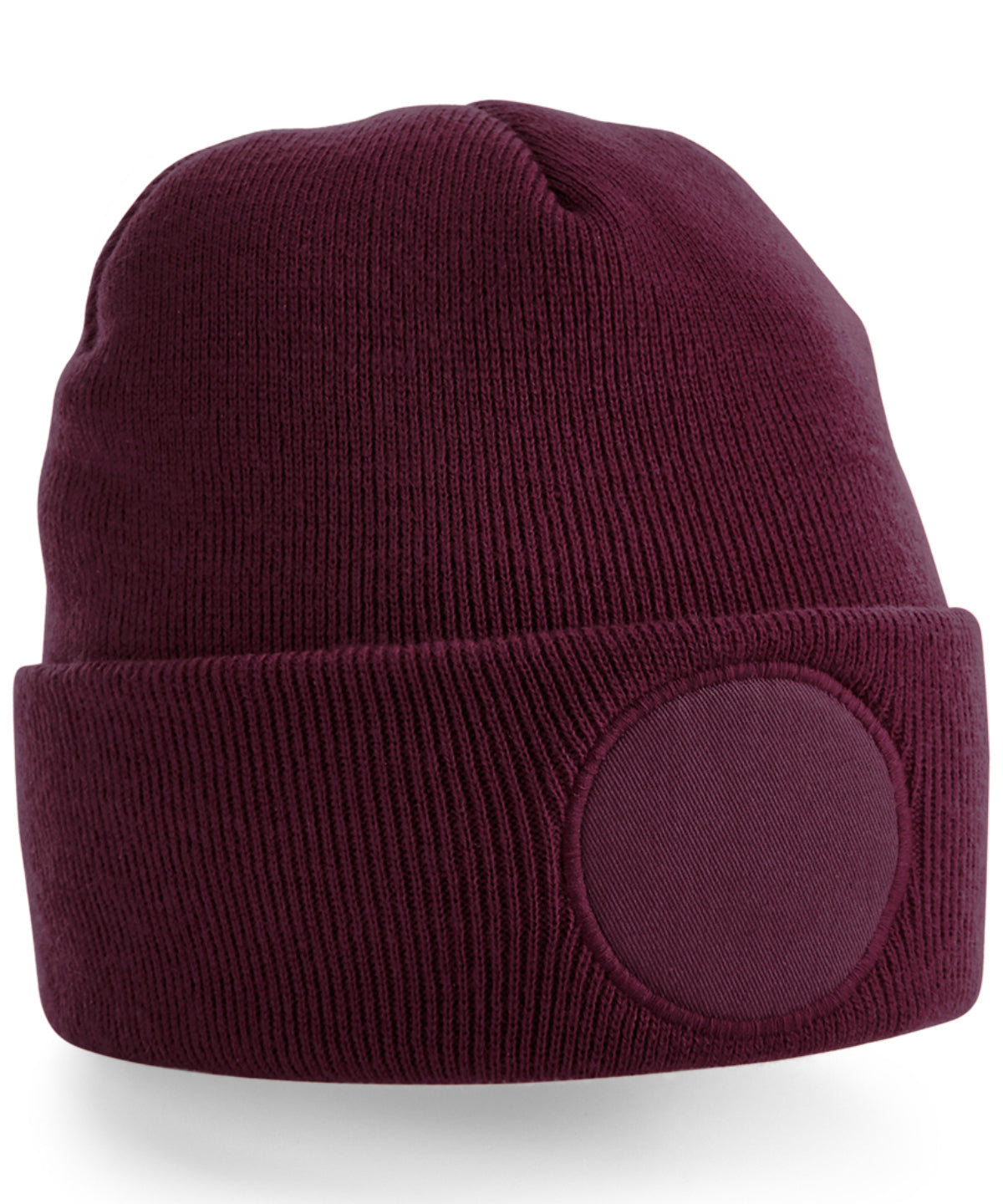 Circular Patch Beanie - B446 - Burgundy O S - Customisable Beanies
