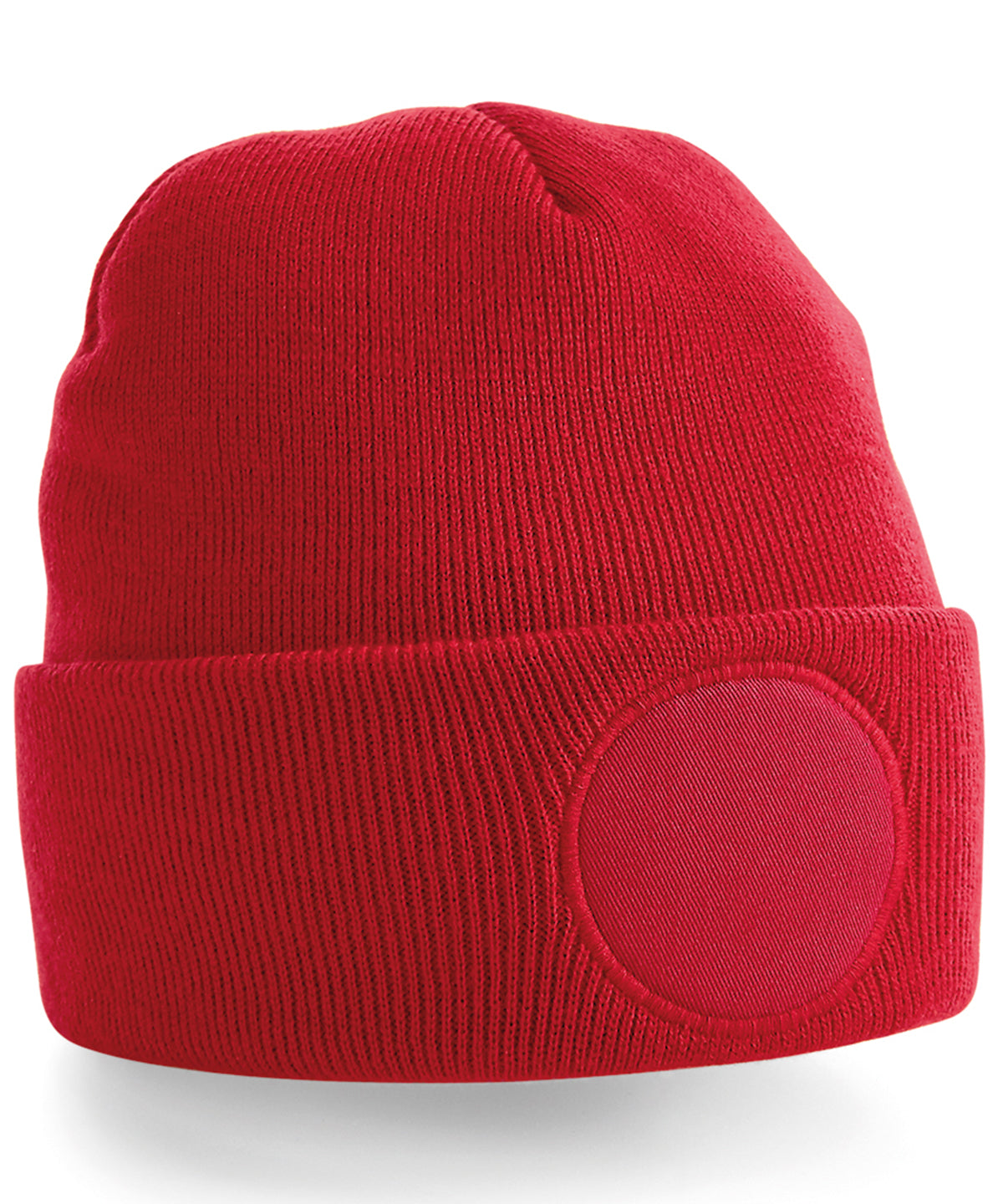 Circular Patch Beanie - B446 - Classic Red O S - Customisable Beanies