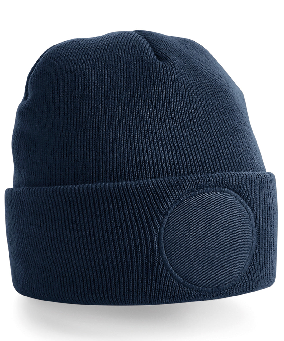 Circular Patch Beanie - B446 - French Navy O S - Customisable Beanies