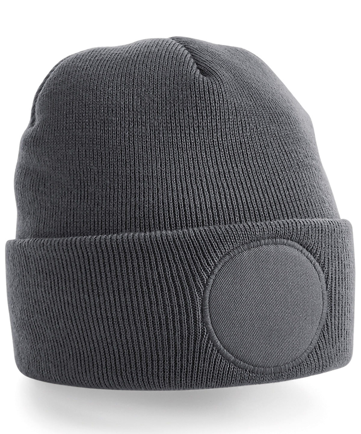 Circular Patch Beanie - B446 - Graphite O S - Customisable Beanies