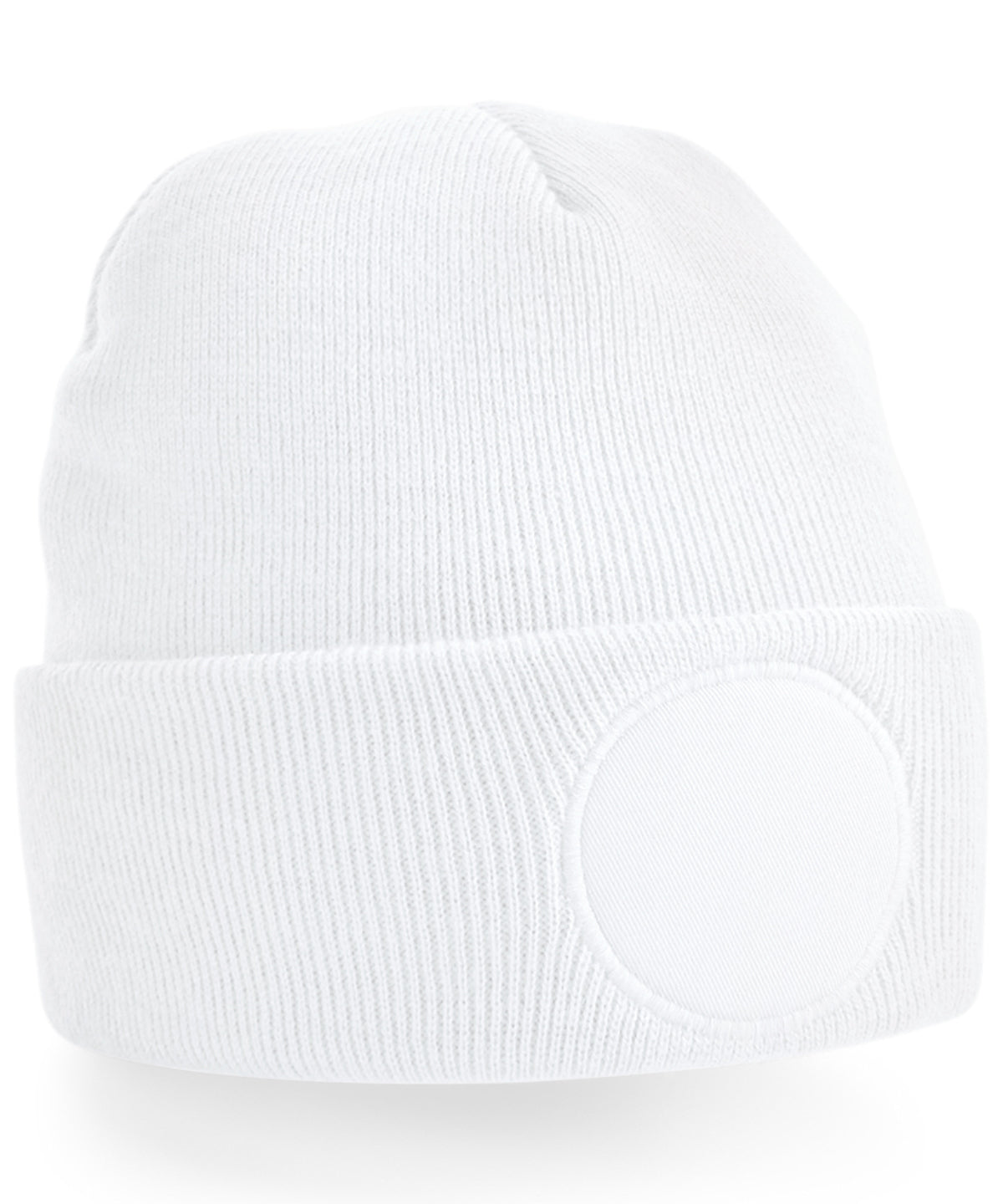 Circular Patch Beanie - B446 - White O S - Customisable Beanies