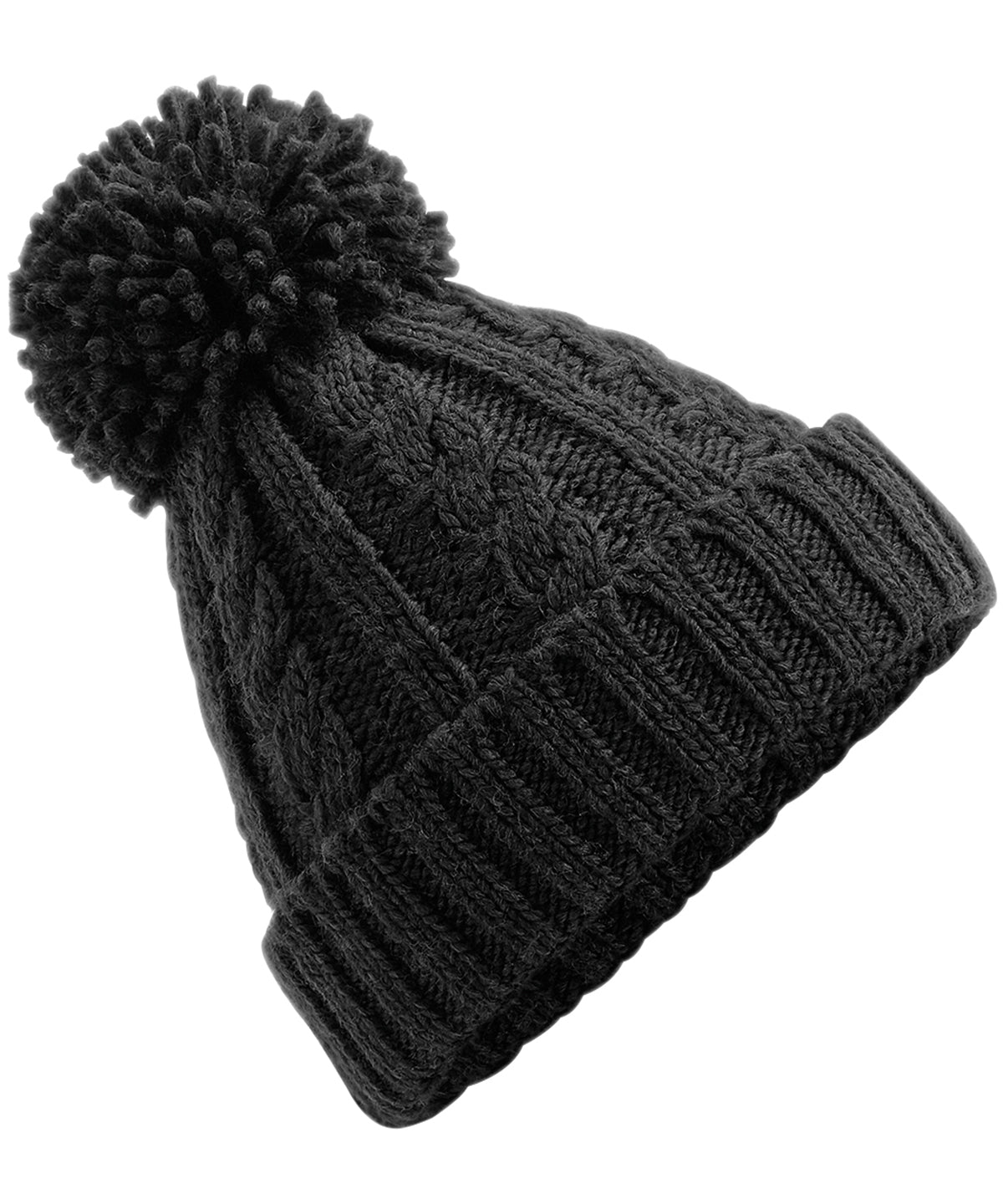Cable Knit Melange Beanie - B480 - Black O S - Customisable Beanies