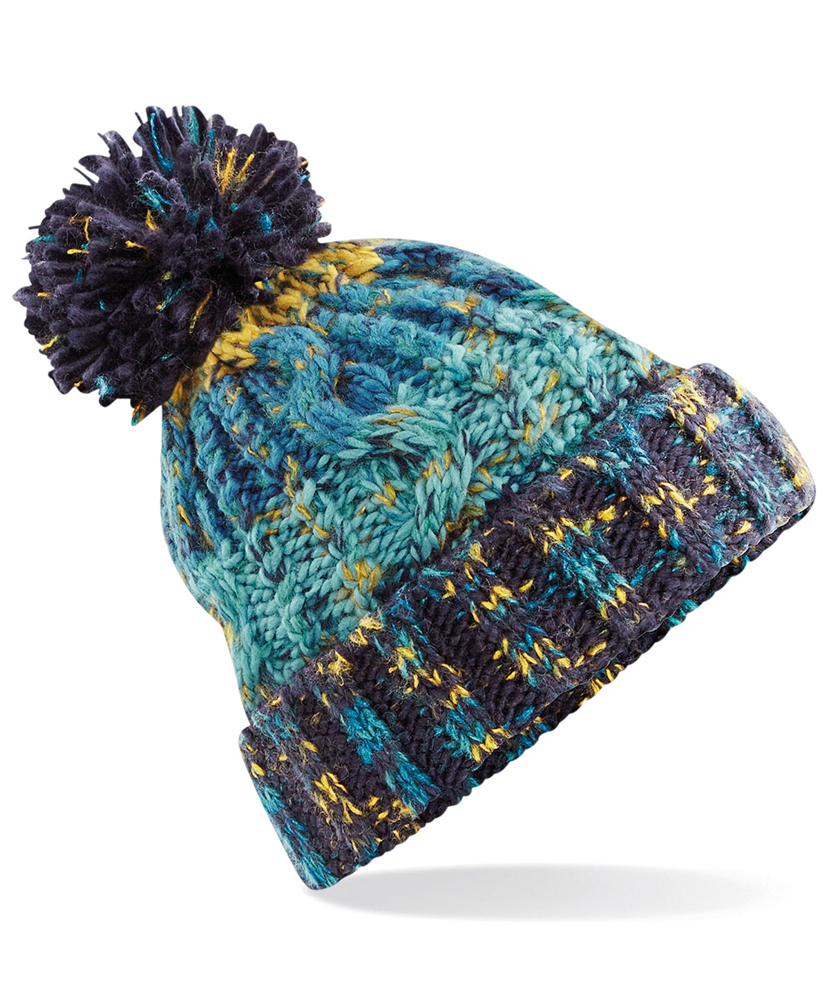 Corkscrew Pom Pom Beanie - B486 - Marine Splash O S - Customisable Beanies