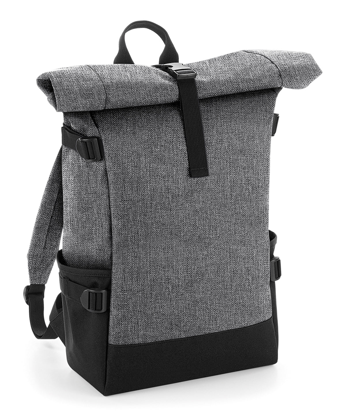 Block Roll Top Backpack - BG858 - Grey Marl Black O S - Customisable Bags