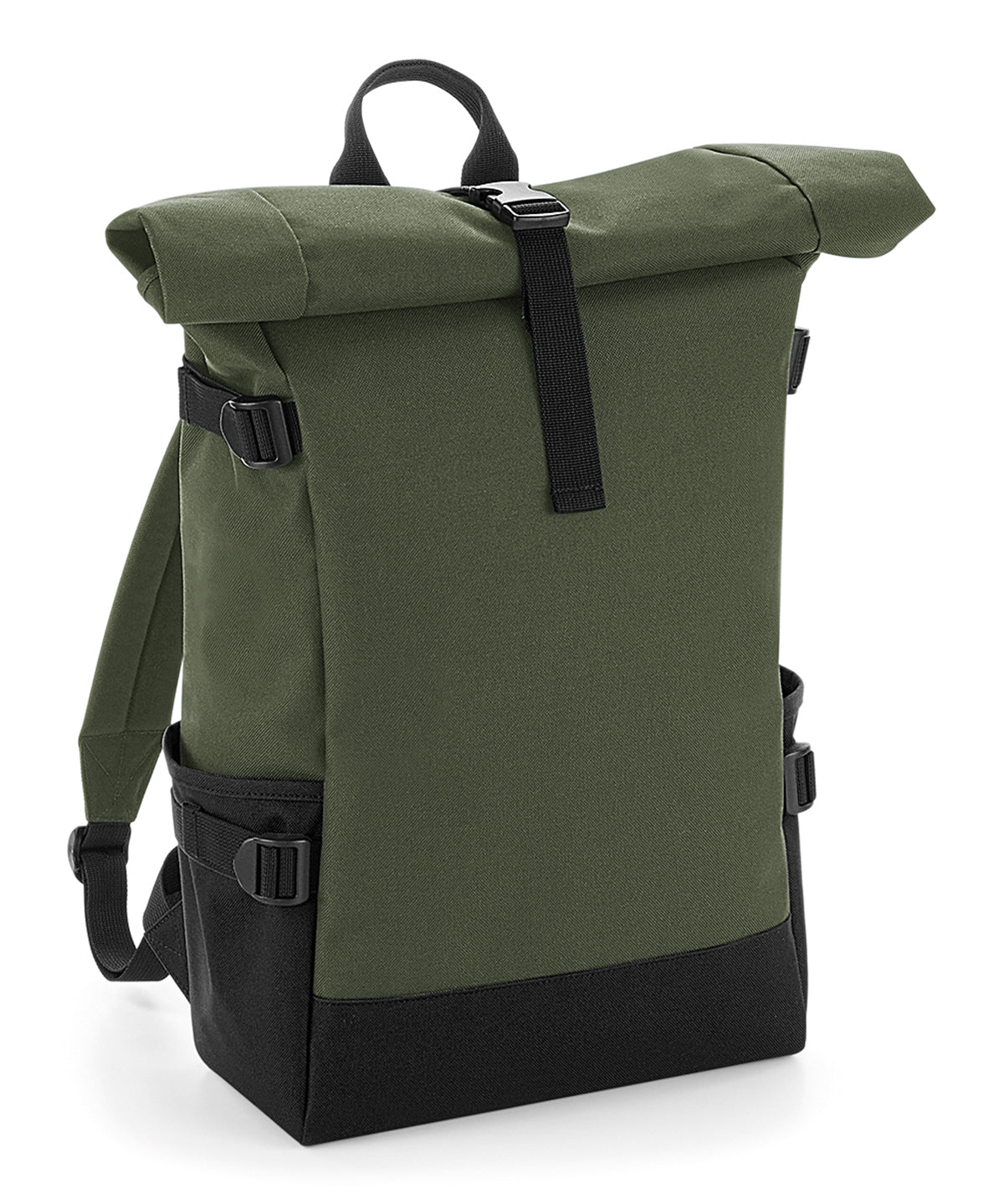 Block Roll Top Backpack - BG858 - Olive Black O S - Customisable Bags