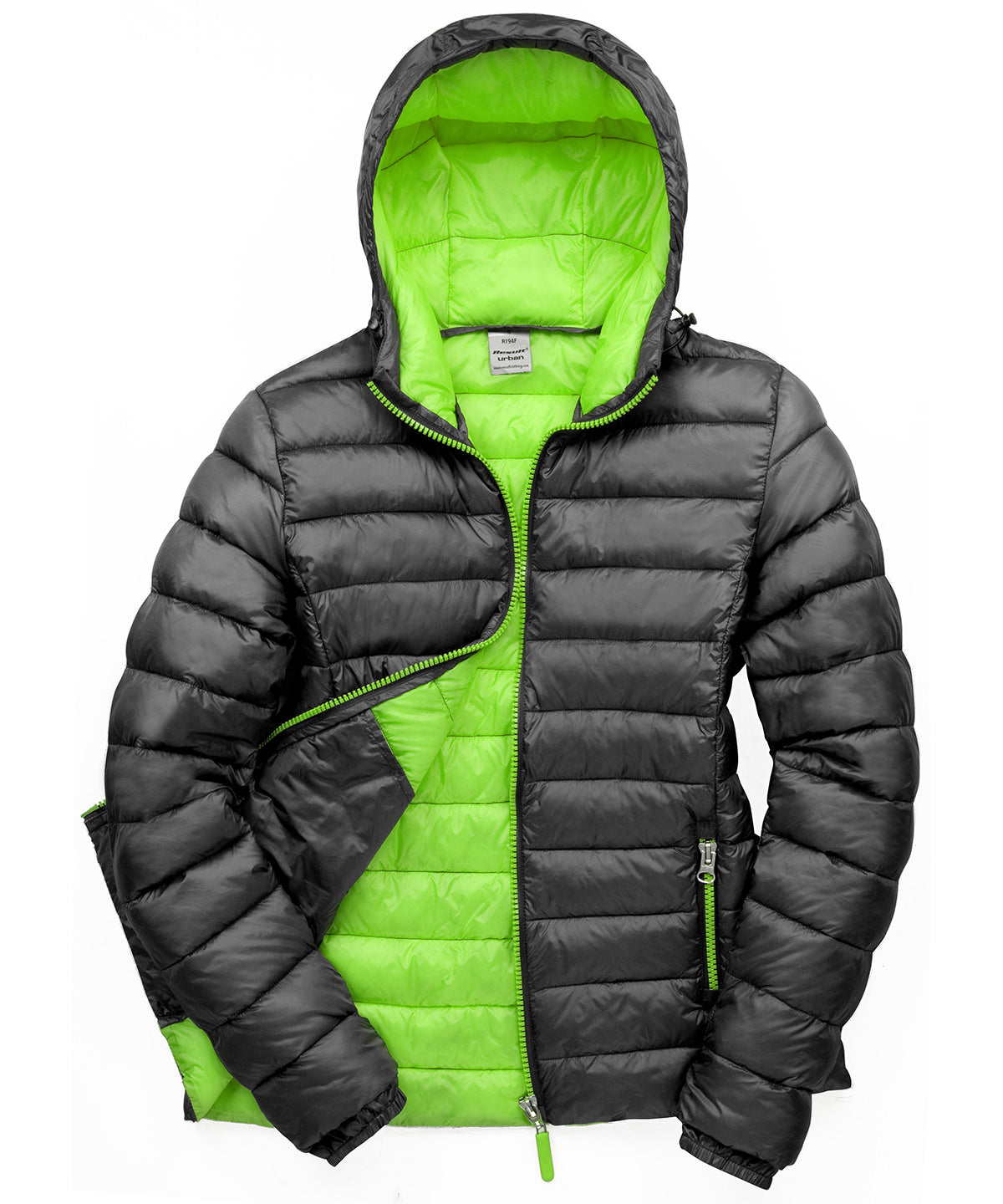 Result Urban Ladies Snowbird Hooded Jacket - R194F - Black Lime Green - Customisable Outerwear