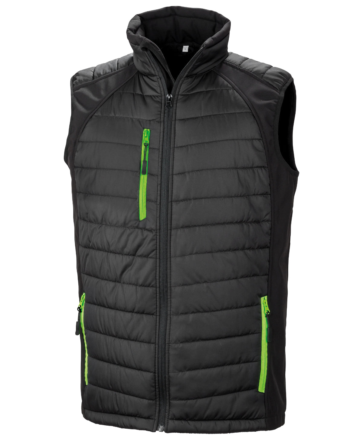 Result Black Compass Softshell Gilet - R238X - Black Lime Green - Customisable Bodywarmers