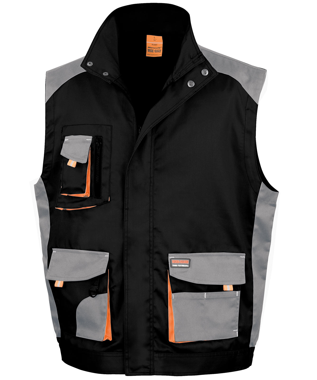 Result Workguard Lite Gilet - R317X - Black Grey Orange - Customisable Bodywarmers