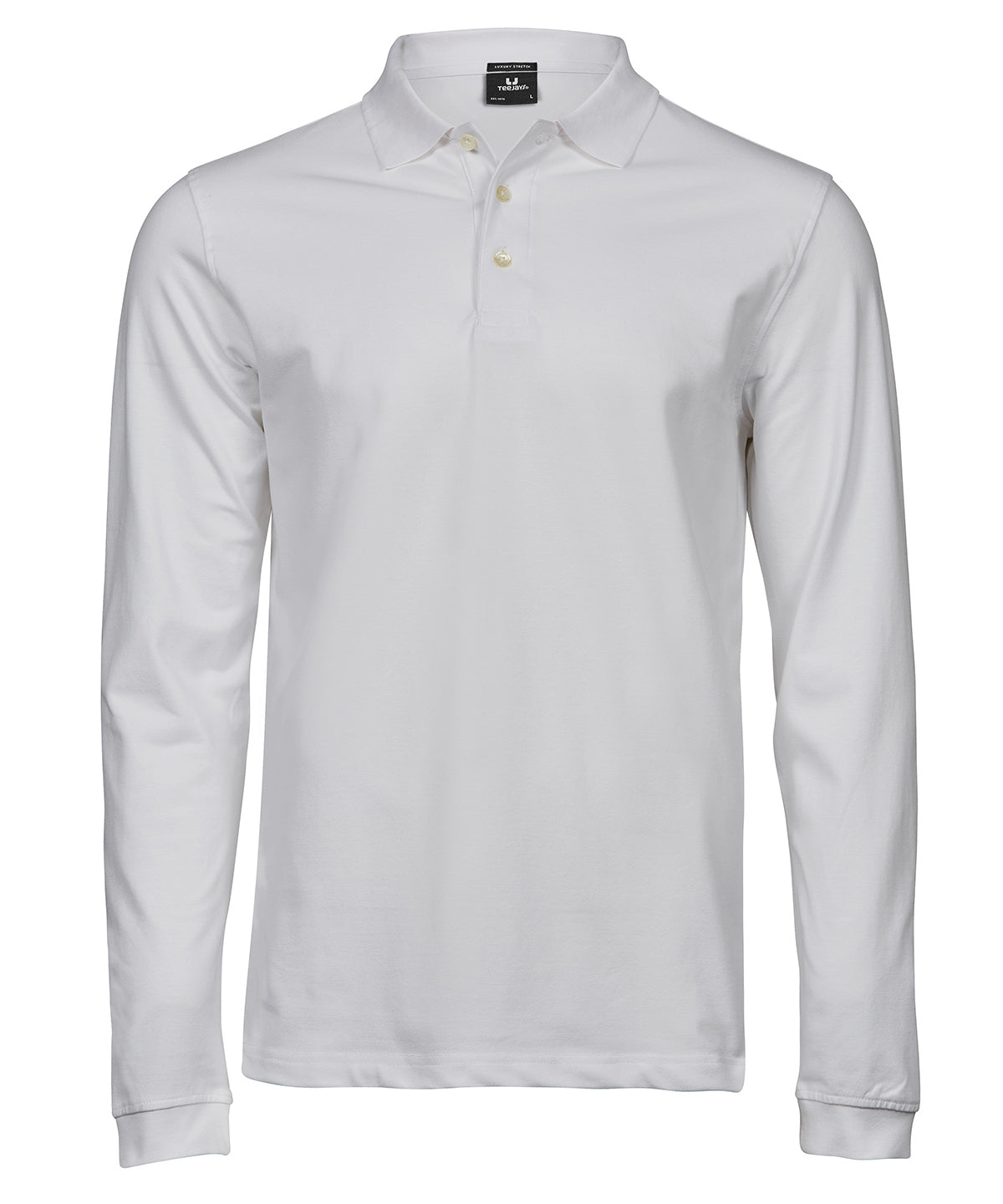 Mens Luxury L/S Stretch Polo - TJ1406 - White - Customisable Polo Shirts