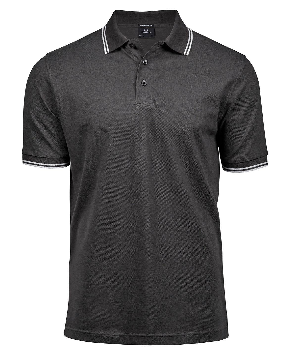 Mens Luxury Stripe Stretch Polo - TJ1407 - Dark Grey White - Customisable Polo Shirts