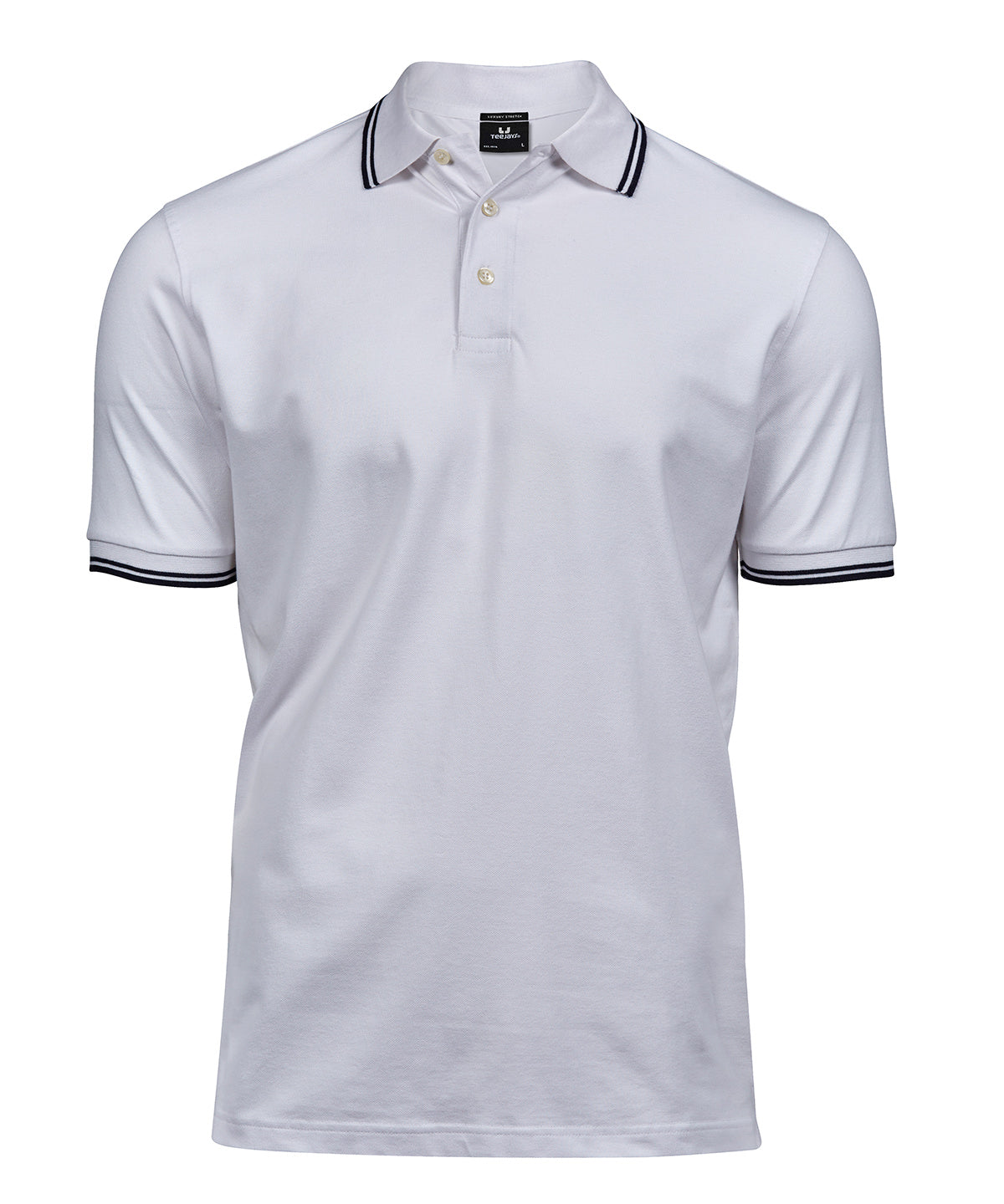 Mens Luxury Stripe Stretch Polo - TJ1407 - White Navy - Customisable Polo Shirts