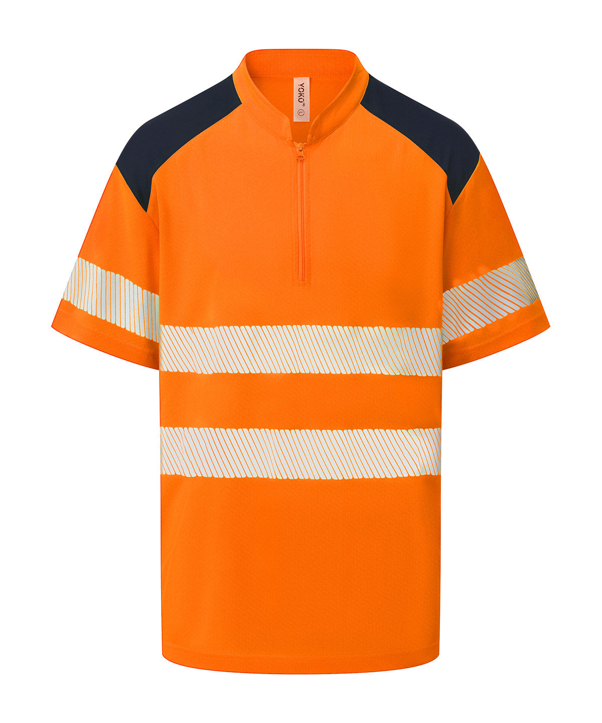Hi-vis mandarin collar zip neck comfort trim polo (HVJ230) - YK053 - Hi-vis Orange - Customisable Polos