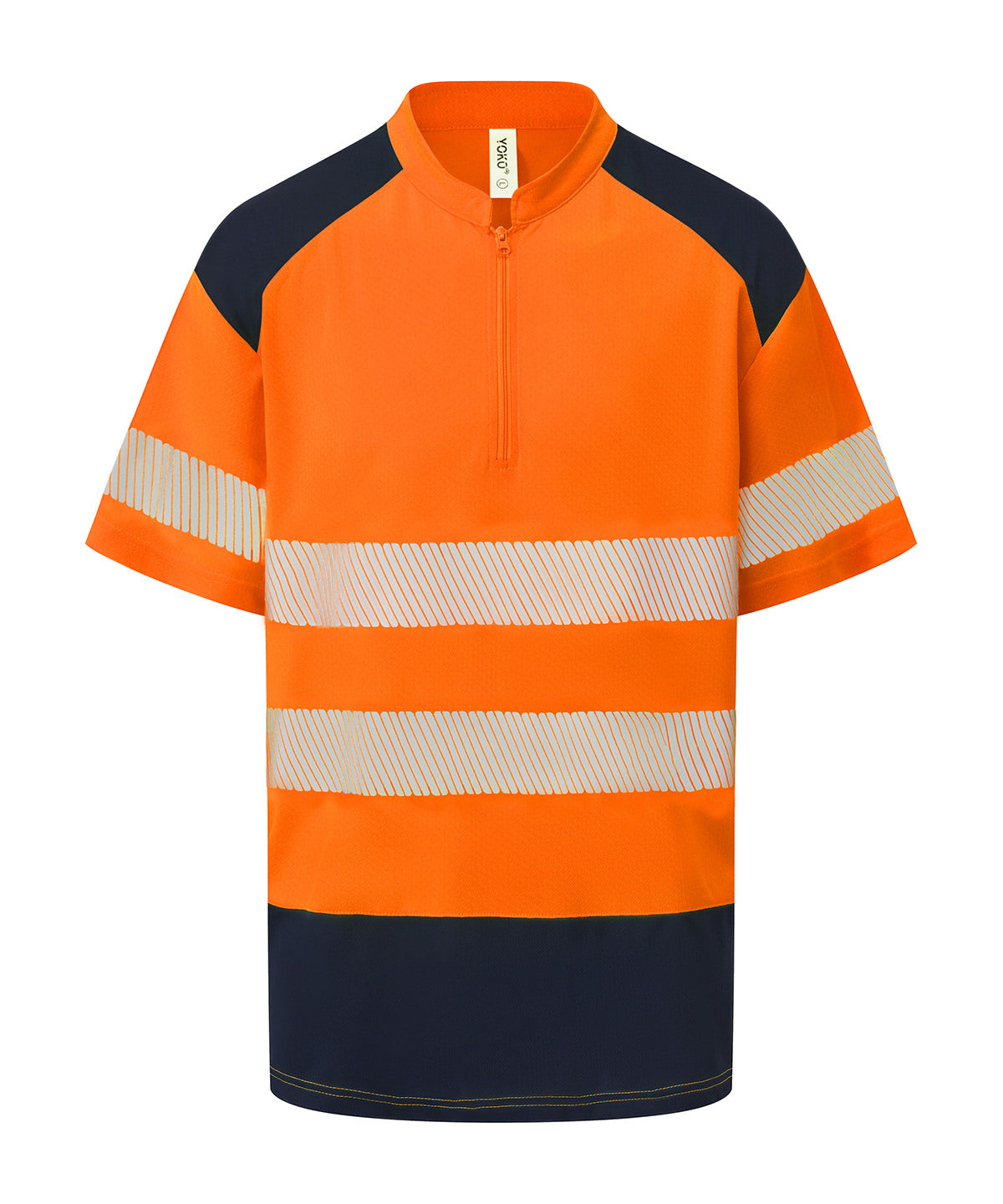 Hi-vis mandarin collar zip neck comfort trim polo (HVJ230) - YK053 - Hi-vis Orange Navy - Customisable Polos