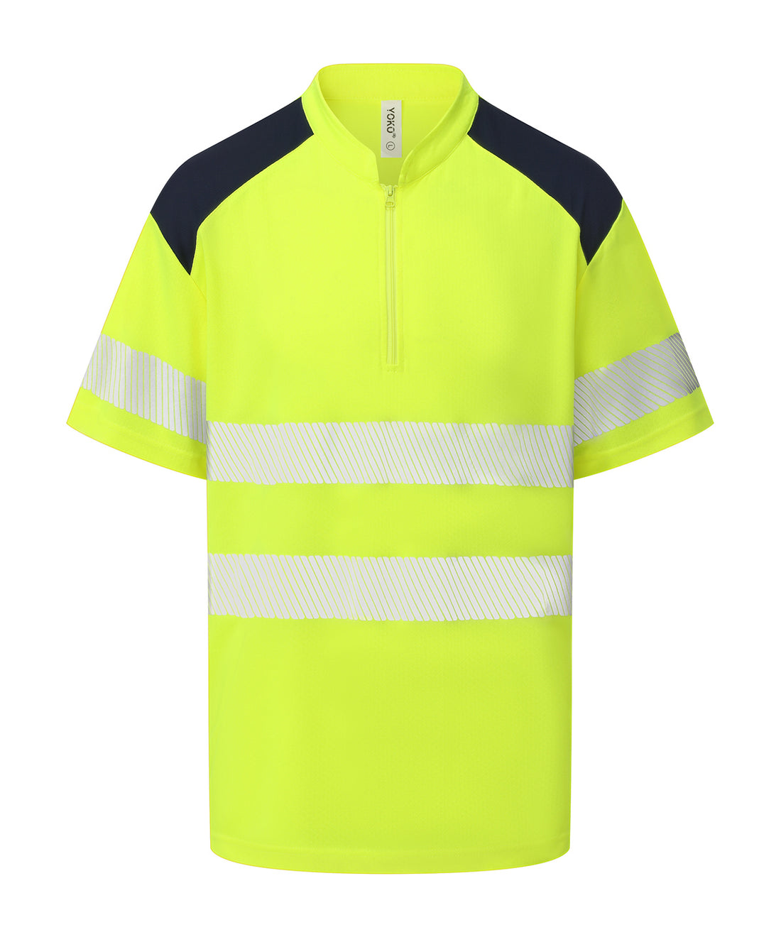 Hi-vis mandarin collar zip neck comfort trim polo (HVJ230) - YK053 - Hi-vis Yellow - Customisable Polos