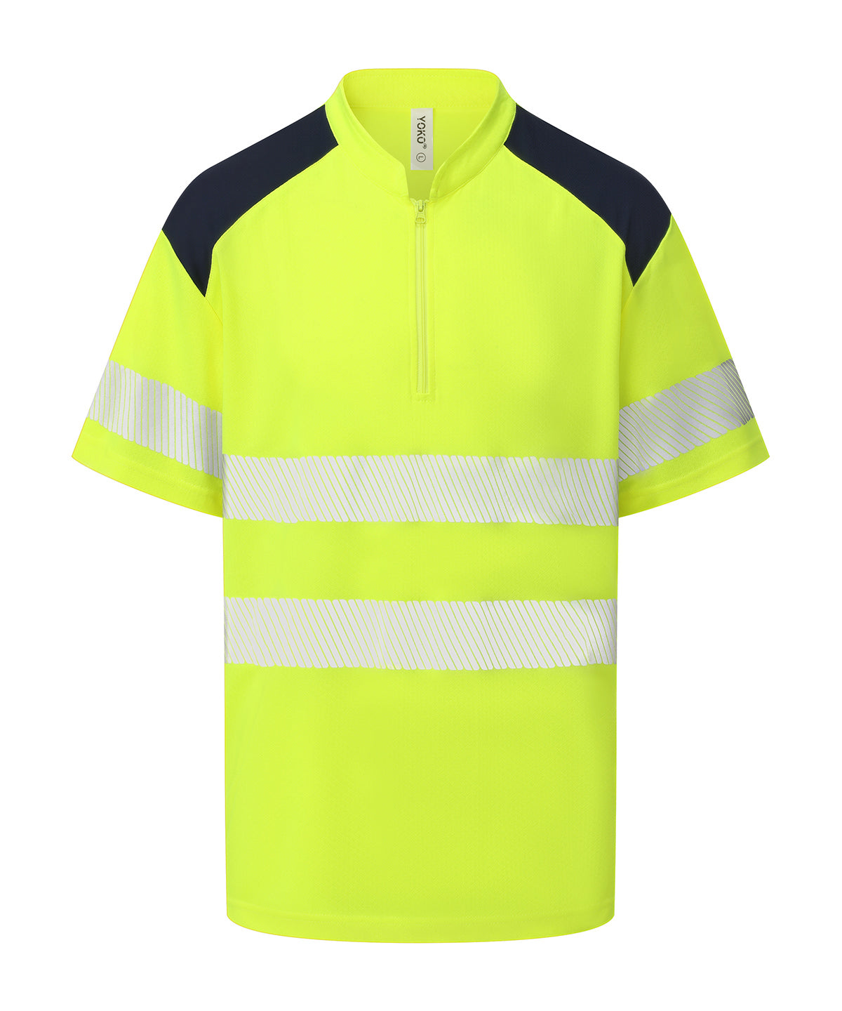 Hi-vis mandarin collar zip neck comfort trim polo (HVJ230) - YK053 - Hi-vis Yellow - Customisable Polos