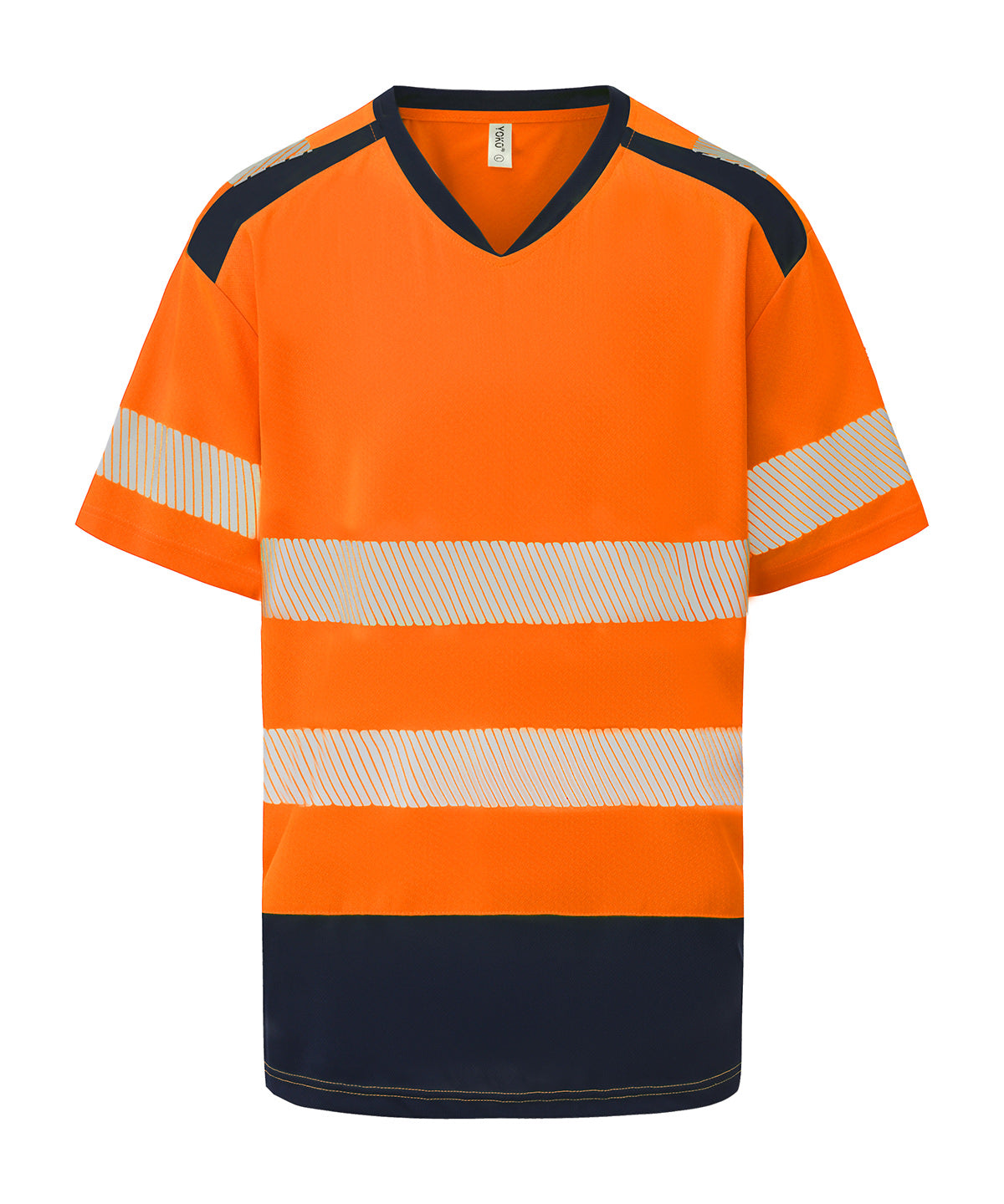 Hi-vis mandarin collar comfort trim t-shirt (HVJ430) - YK054 - Hi-vis Orange Navy - Customisable T-Shirts