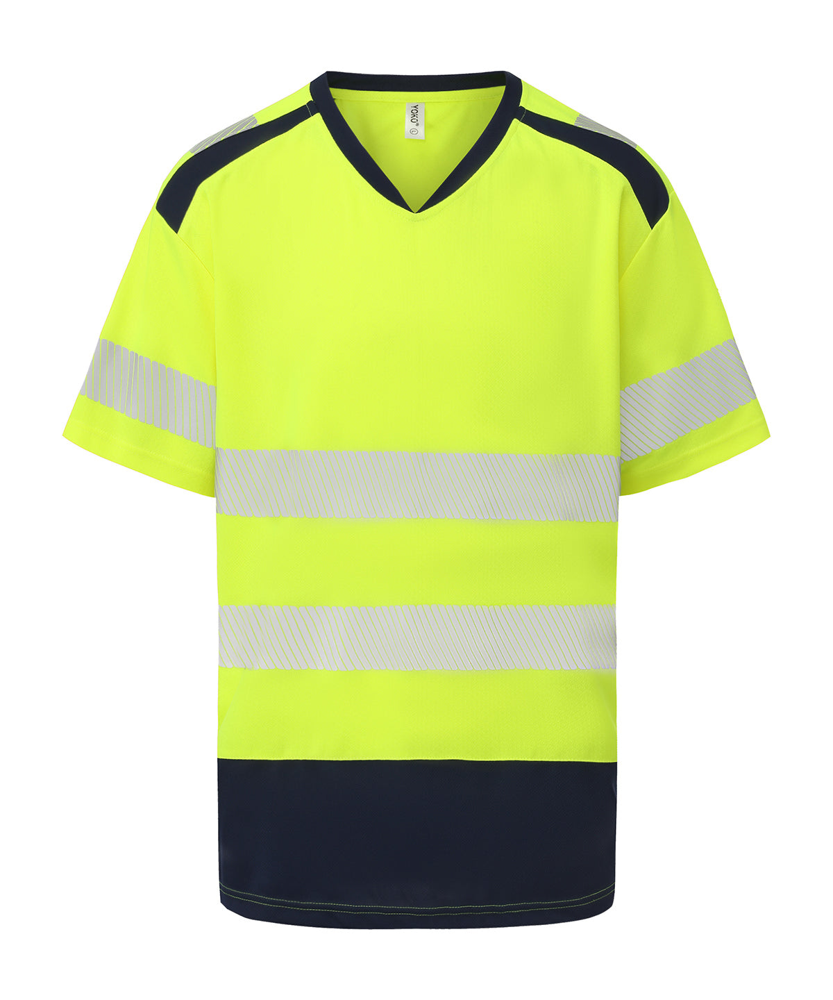 Hi-vis mandarin collar comfort trim t-shirt (HVJ430) - YK054 - Hi-vis Yellow Navy - Customisable T-Shirts