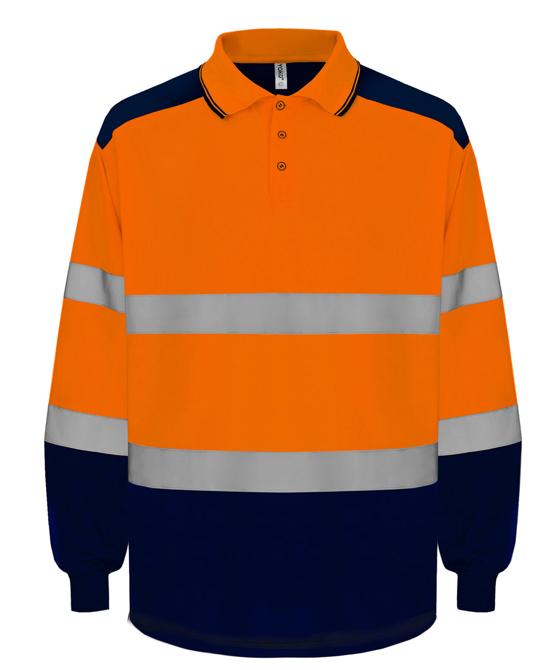 Hi-vis two-tone long sleeve polo (HVJ330) - YK055 - Hi-vis Orange Navy - Customisable Polos