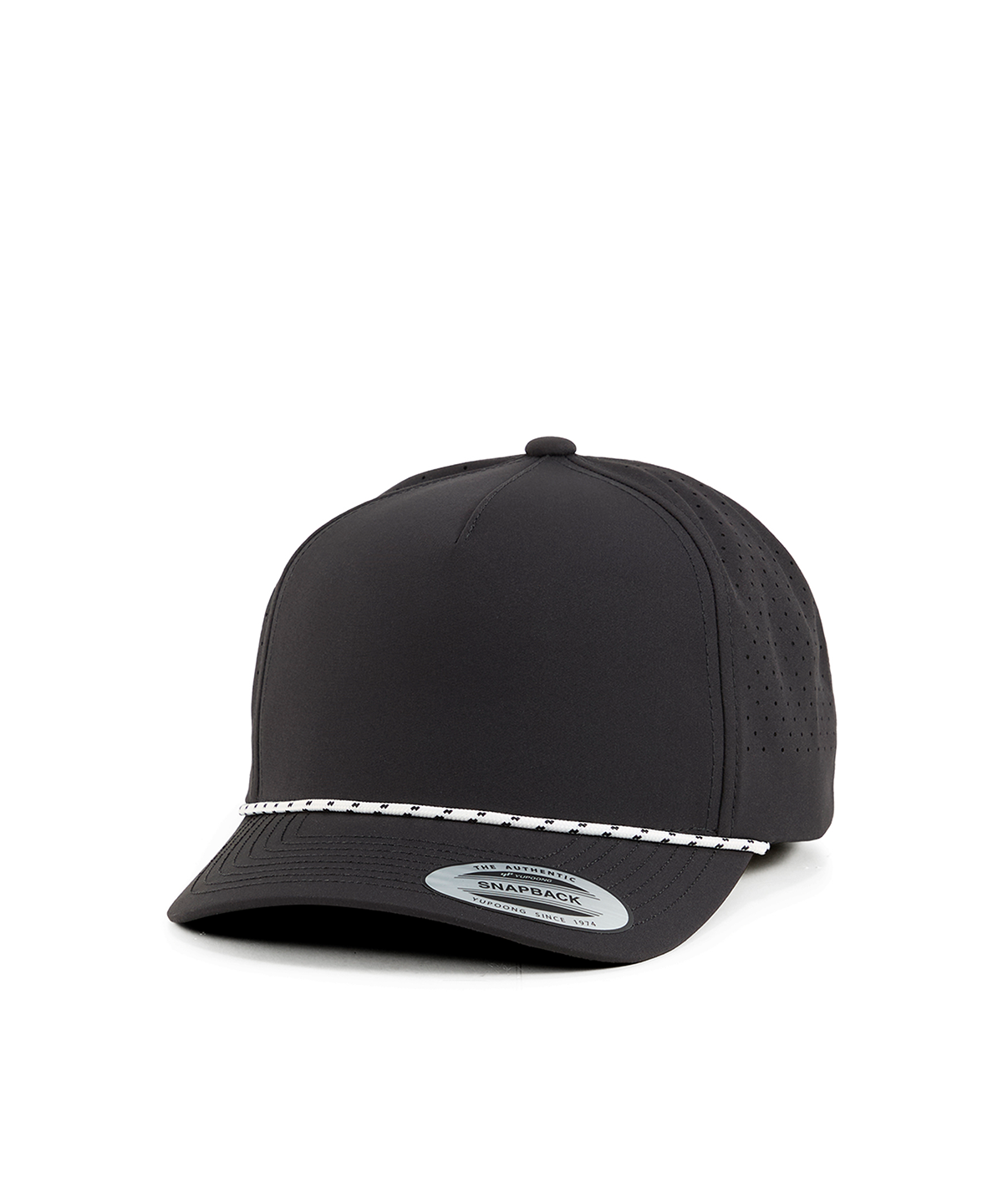 YP Classics 5-panel snapback cap with perforations and braided rope - YP277 - Black One size - Customisable Caps