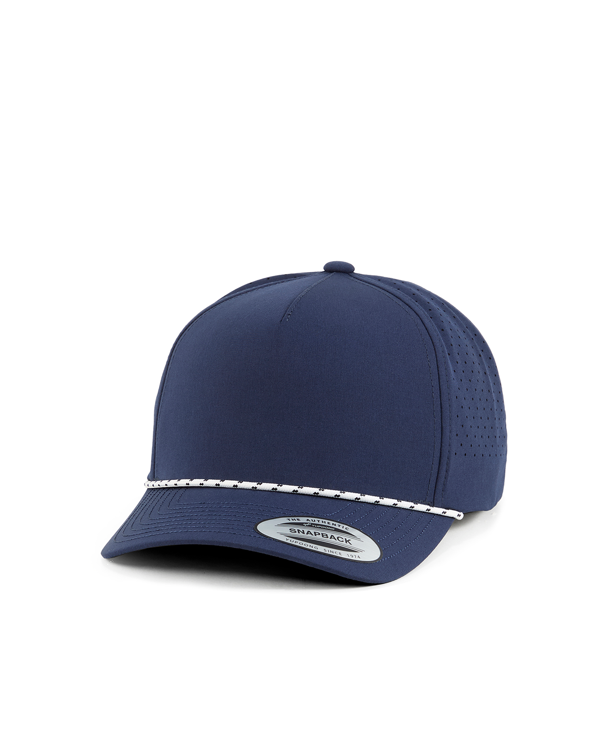 YP Classics 5-panel snapback cap with perforations and braided rope - YP277 - Navy One size - Customisable Caps