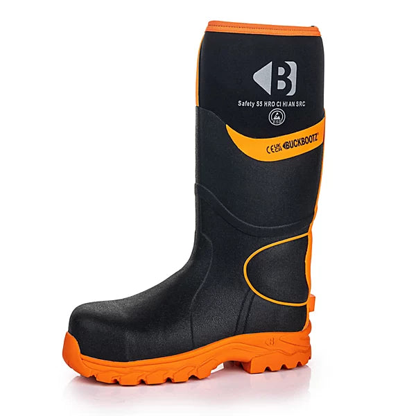 Buckbootz BBZ8000 S5 High Visibility Safety Wellington – Black / Orange - - Customisable Wellingtons