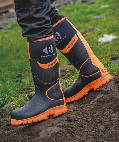 Buckbootz BBZ8000 S5 High Visibility Safety Wellington – Black / Orange - - Customisable Wellingtons