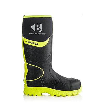 Buckbootz BBZ8000 S5 High Visibility Safety Wellington – Black / Yellow - Black Yellow - Customisable Wellingtons