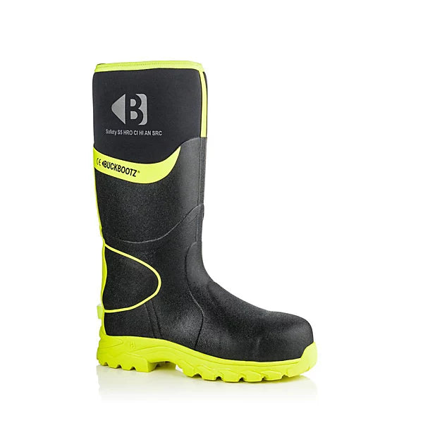 Buckbootz BBZ8000 S5 High Visibility Safety Wellington – Black / Yellow - - Customisable Wellingtons