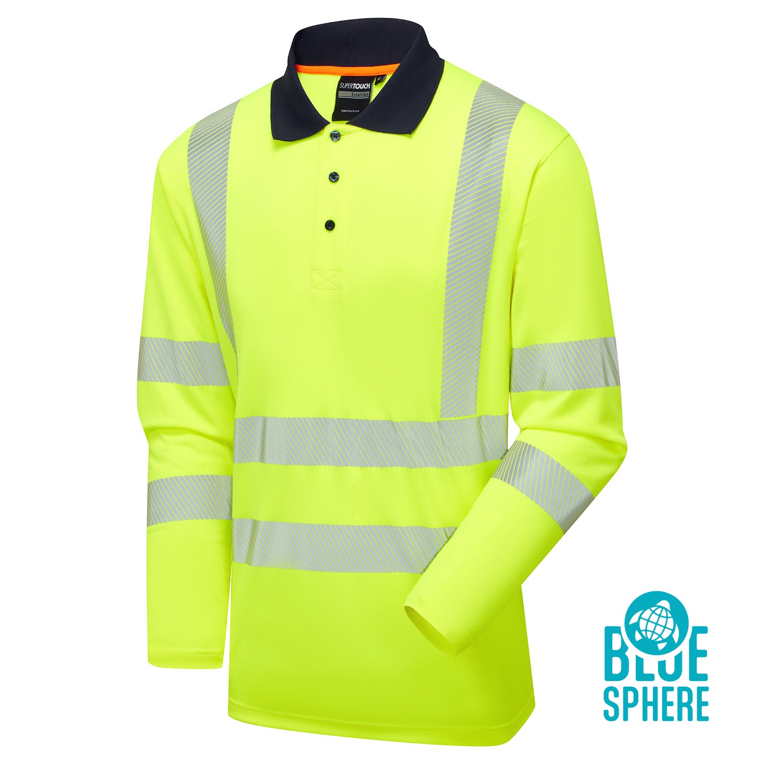 Essentials Hi-Vis Eco CoolMax Yellow Long Sleeve Polo - ESS07 - Yellow - Customisable SHIRTS