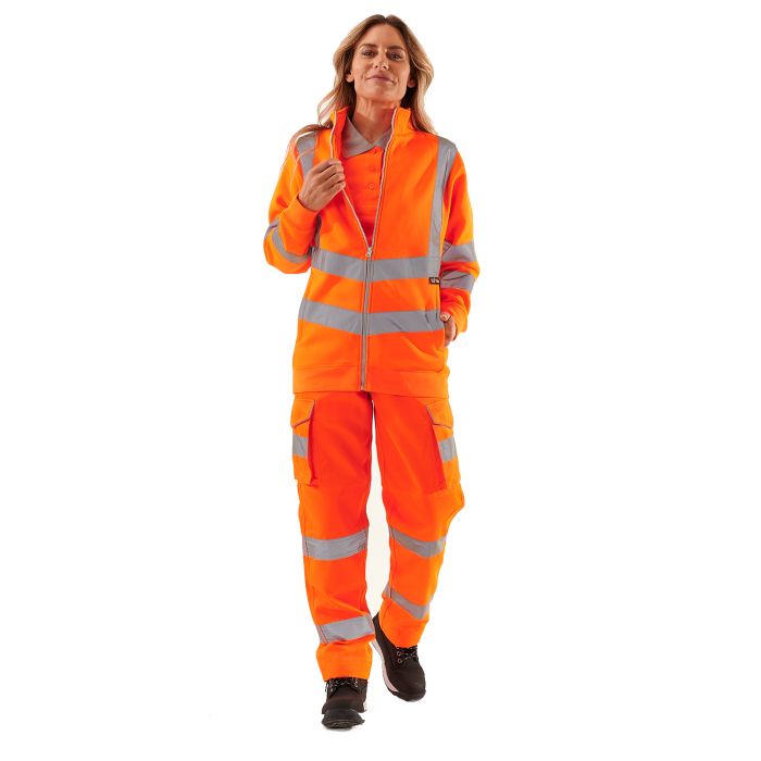 Ladies Hi Vis Orange Eshaal Zipped Sweatshirt - HV315 - - Customisable Top