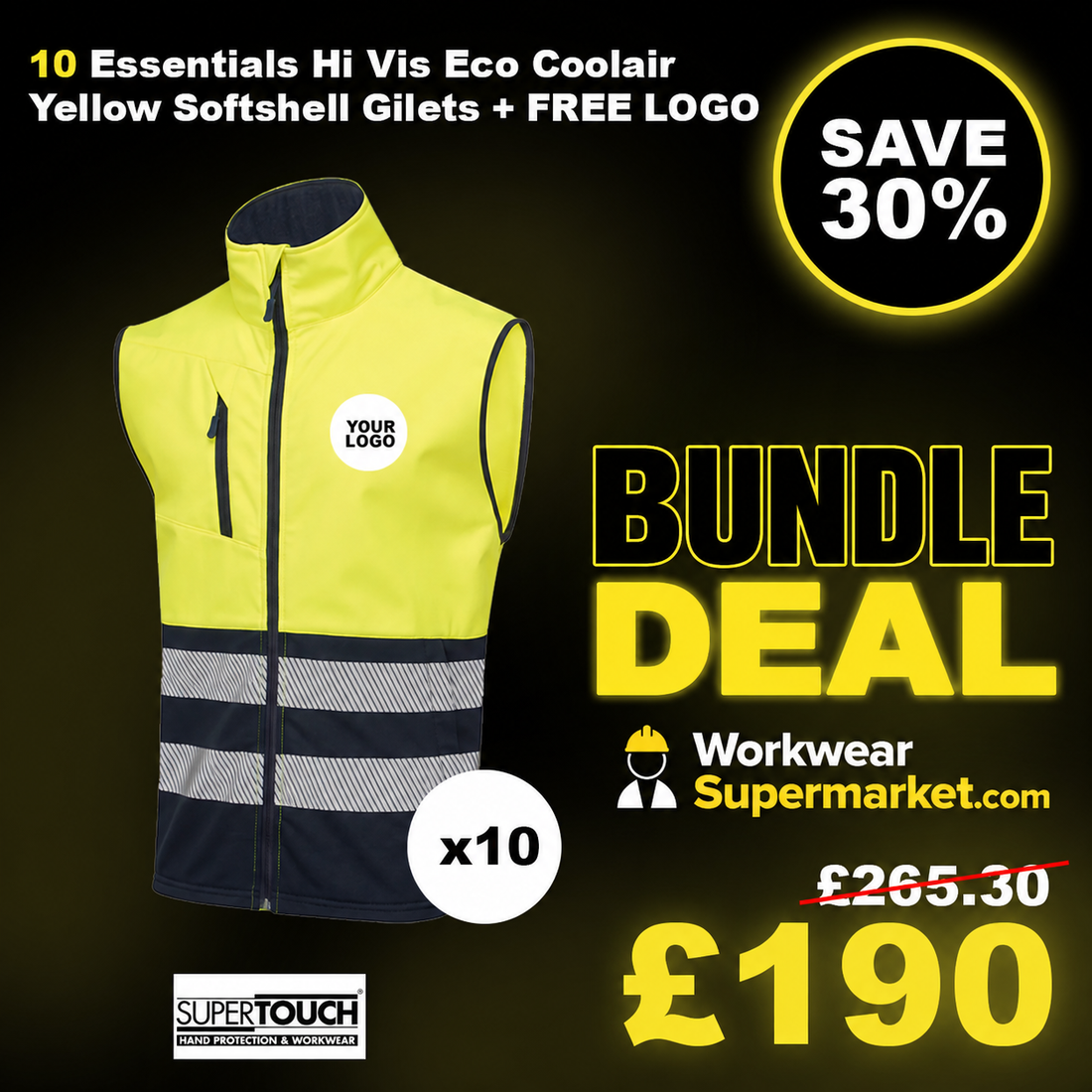 10 Yellow Hi-Vis Softshell Bodywarmers Bundle