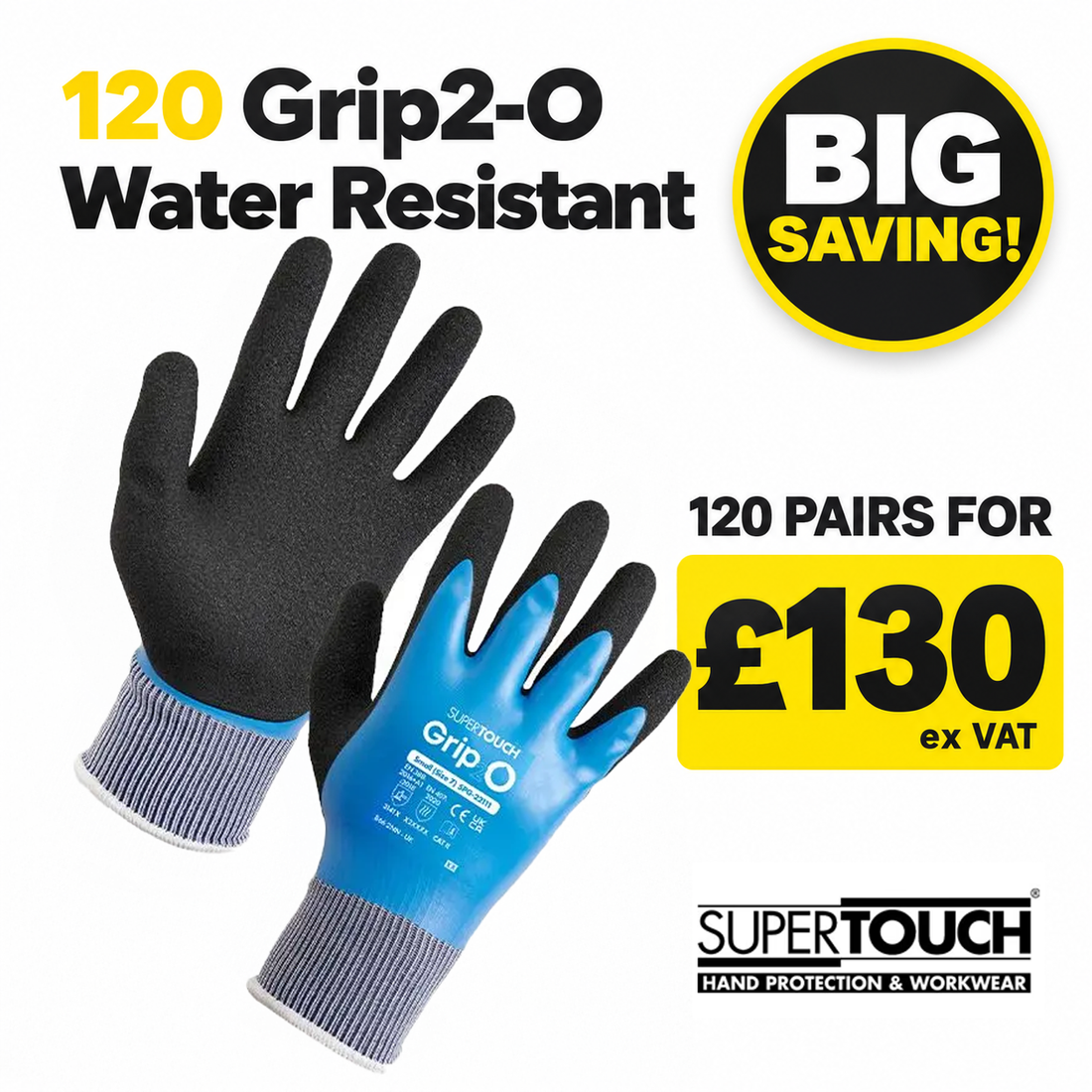 Grip2O Water Resistant Gloves - G117 - - Customisable General Handling