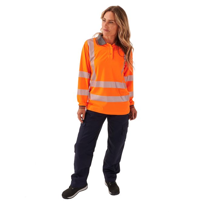 Ladies Hi Vis Orange Jaya Birds Eye Polo - HV307 - - Customisable Shirt
