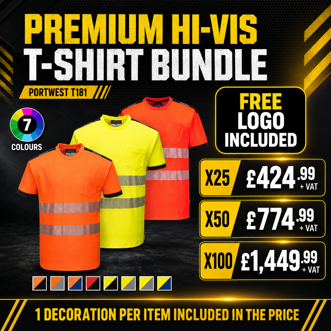 Premium Hi-Vis T-Shirt Bundle with Free Logo - T181