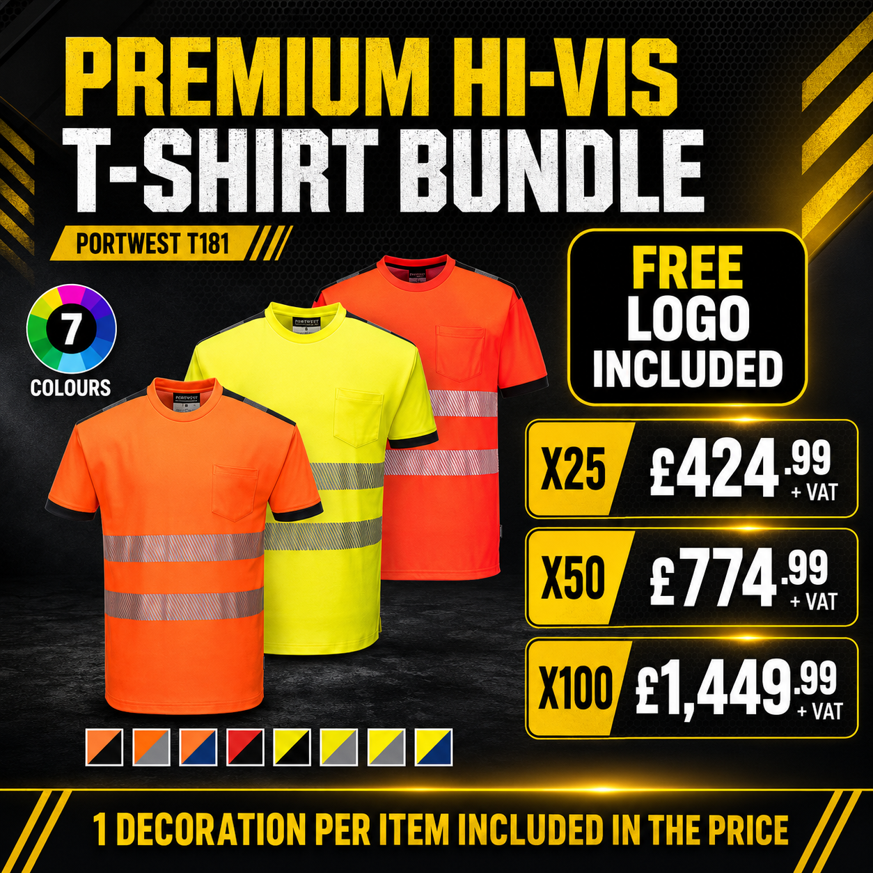 Premium Hi-Vis T-Shirt Bundle with Free Logo - T181