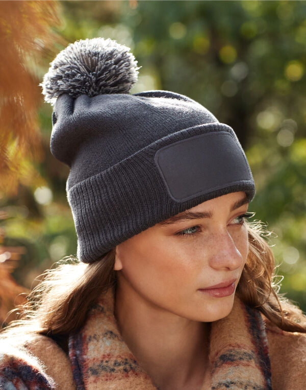 Beechfield Snowstar® Patch Beanie – B443 - Bright Royal off White O S - Customisable Beanies