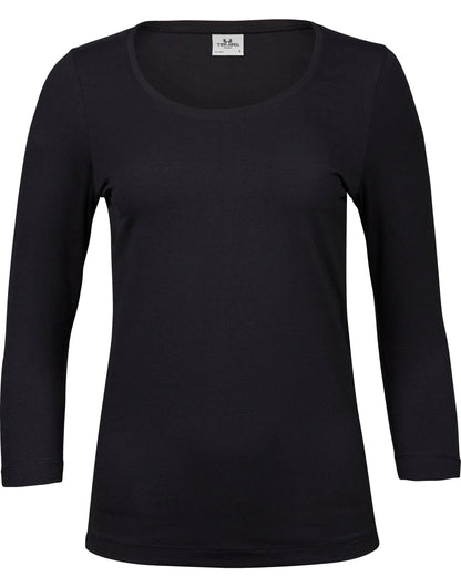 Tee Jays Ladies 3/4 Sleeve Stretch Tee TJ460 - Black - Customisable T-Shirt