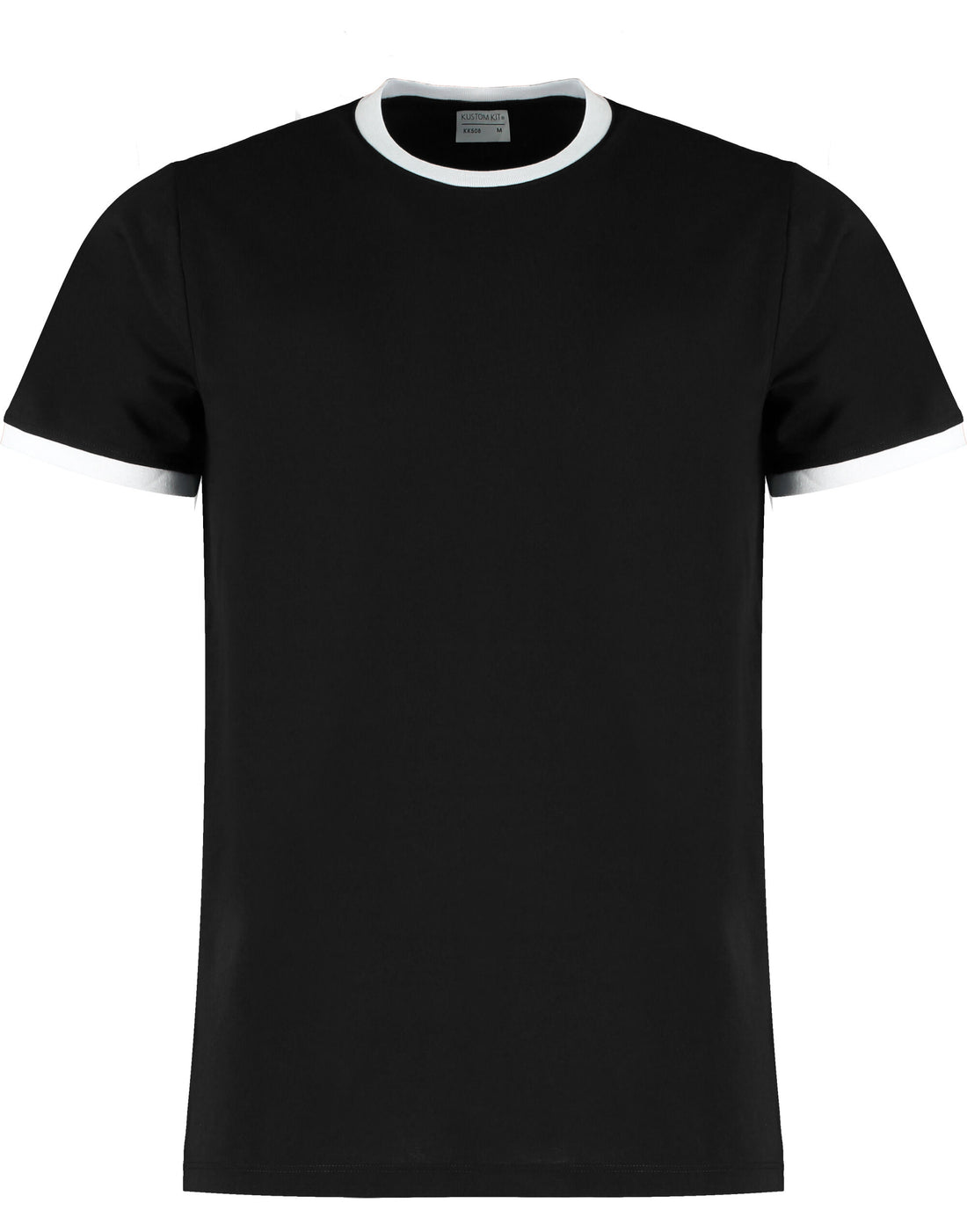 Kustom Kit Mens Fashion Fit Ringer Tee KK508 - Black White - Customisable T-Shirt
